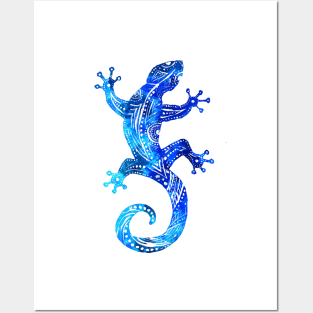 Blue Tribal Gecko Posters and Art